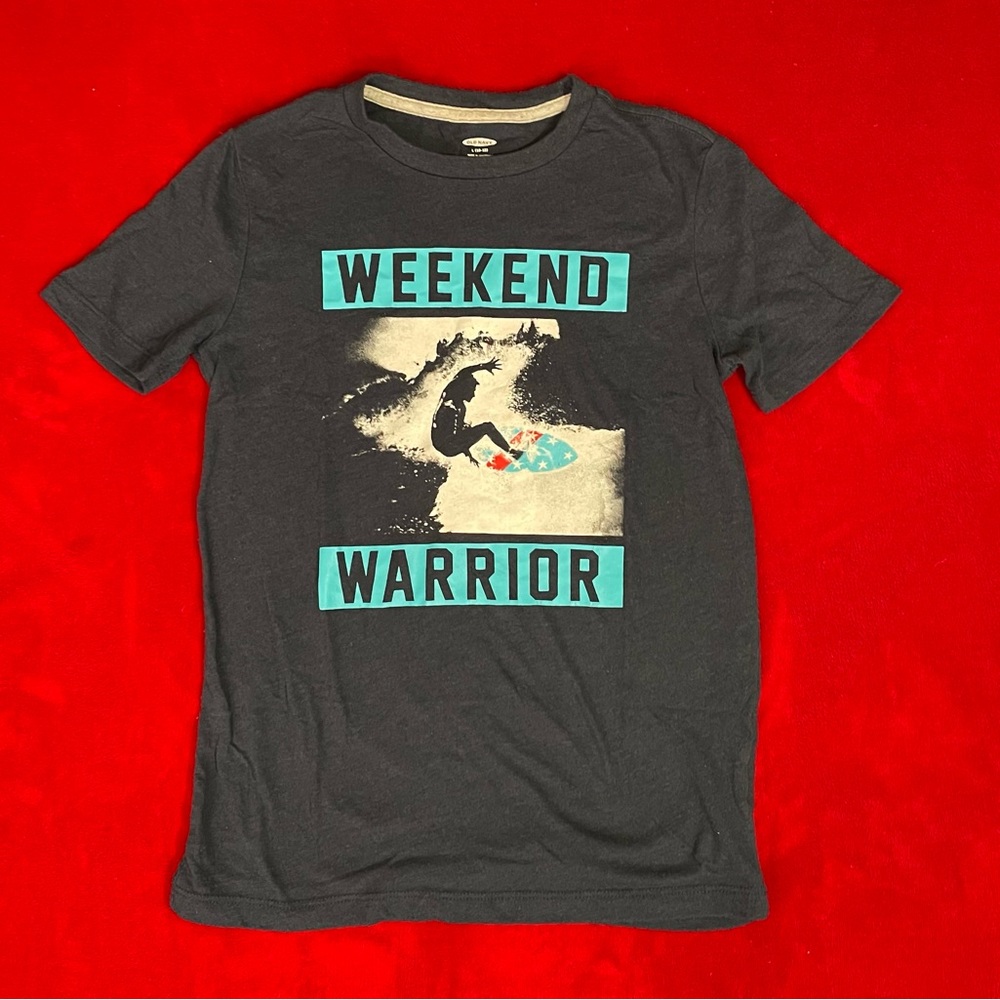 Old Navy Boy's Short Sleeve "Weekend Warrior" Navy Blue Pullover T-Shirt Sz: L